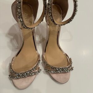 Elegant Badgley Mischka Champagne Bejeweled Women's Sandals